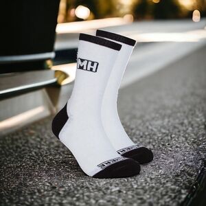3x NWT MADE HERE Classic Crew Cotton Socks White Black Unisex Socks, S/M